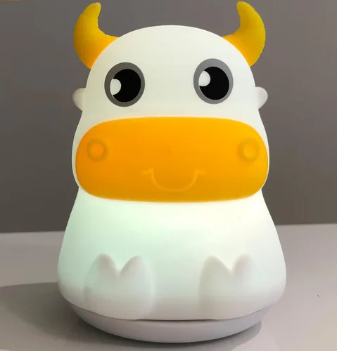 Miniatura 5 de Linda luz nocturna para niños, lámpara de noche para dormitorio, bebé, portátil, batería de silicona portátil, luz nocturna LED, para guardería Vaca