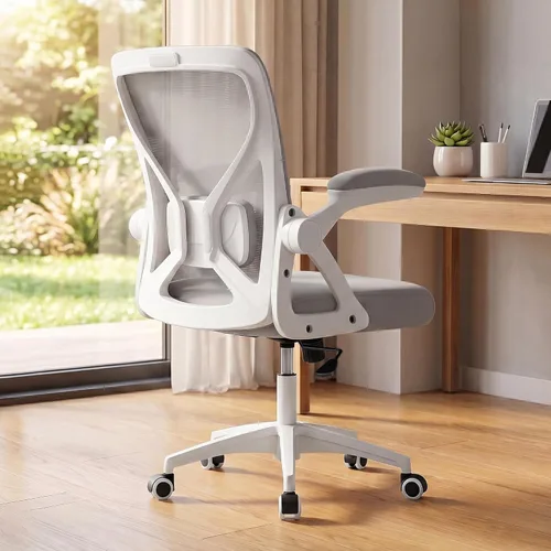 Miniatura 10 de VASAGLE Silla de tocador con respaldo, silla de escritorio giratoria ajustable y linda con ruedas, sherpa y cuero PU para soporte lumbar, compacta