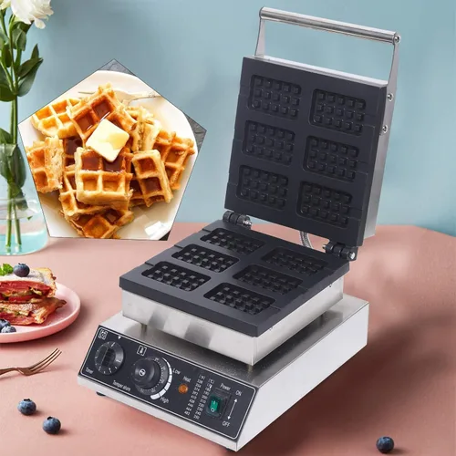 Miniatura 11 de Máquina eléctrica de gofres comercial de 10 piezas, temperatura de 110 V, 122-572 ℉, horneador de gofres belga antiadherente para restaurante y uso