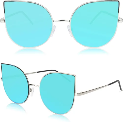 Miniatura 2 de SojoS SJ1022 anteojos de sol con lentes lisos y espejados con forma de ojos de gato, con marco de metal liviano y ultradelgado, para mujer