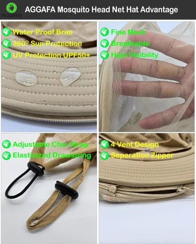 Miniatura 3 de Mosquito Head Net Hat, Providing a Physical Barrier to Help Keep Mosquitoes and Bugs Away from Your Face Gorro beige.