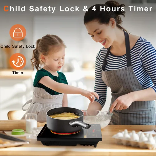 Miniatura 3 de Karinear - Estufa eléctrica portátil, 1800 W, 110 V, estufa eléctrica Ceramic Cooktop, Sensor Touch Control,Safety Lock, Timer, Overheat