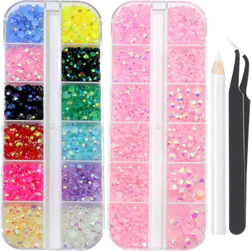 Miniatura 27 de 3520 diamantes de imitación de uñas color dorado champán para uñas, multiformas con parte trasera plana, diamantes de imitación redondos