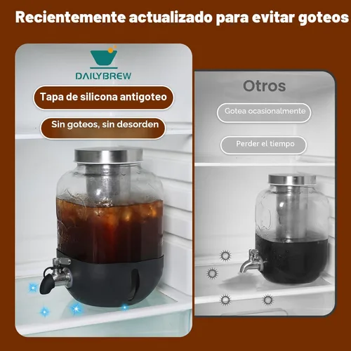 Miniatura 8 de Cafetera de café frío, cafetera de café helado de 1 galón con filtro de acero inoxidable, jarra de vidrio resistente para café frío con espita