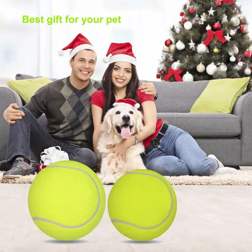 Miniatura 6 de Paquete de 2 pelotas de tenis grandes para perros, pelotas de tenis gigantes inflables de 9.5 y 8 pulgadas, juguetes para mascotas, divertidos
