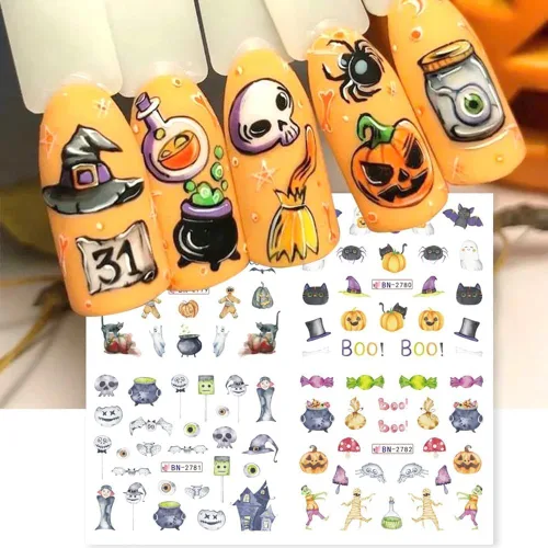 Miniatura 8 de Calcomanías de arte de uñas de Halloween, calcomanías de transferencia de agua, calcomanías de uñas de Halloween, calcomanías de dibujos animados