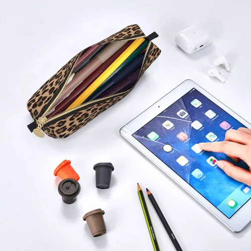 Miniatura 9 de IMPCOKRU Bolsa pequeña para lápices de estudio, bolsa para llaves, leopardo marrón, estuche de almacenamiento de papelería para escuela, oficina