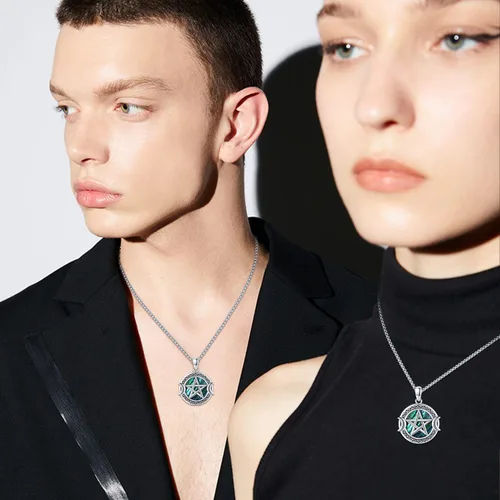 Miniatura 5 de Collar de diosa de triple luna de plata de ley 925 nudo celta pentagrama pentagrama collar con colgante de pentáculo agano wiccano amuleto mágico