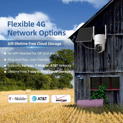 Miniatura 3 de Cámara de seguridad celular 4G LTE, cámara de seguridad sin WiFi, cámara solar de 2.5K para exteriores inalámbrica, vista en vivo de 360°, foco