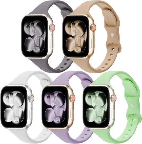 Miniatura 10 de Paquete de 5 bandas de silicona delgadas compatibles con Apple Watch de 38mm 42mm 40mm 44mm 41mm 45mm 46mm 49mm, correa deportiva estrecha y delgada