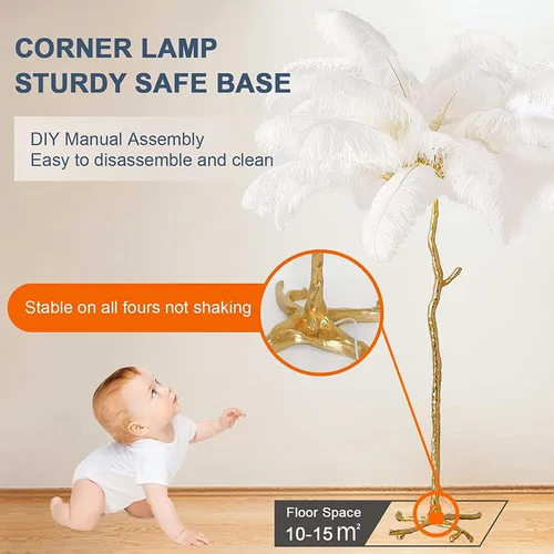 Miniatura 5 de Lámpara de Pie Natural de Pluma de Avestruz, Lámpara de Pie LED Moderna Regulable, Lámpara de Rincón Romántica de Princesa para Dormitorio