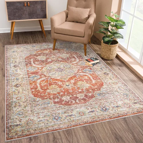 Miniatura 22 de Bloom Rugs Alfombra lavable antideslizante de 2 x 3 pies, color azul/verde/mandarina, alfombra tradicional oriental para sala de estar, dormitorio