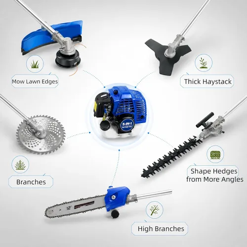 Miniatura 2 de 5 in 1 Gas Hedge Trimmer Weed Eater, 41.5cc 2-Stroke Multi-Function String Trimmer Brush Cutter Pole Saw, Gas Powered Lawn Tool for Grass Trimming