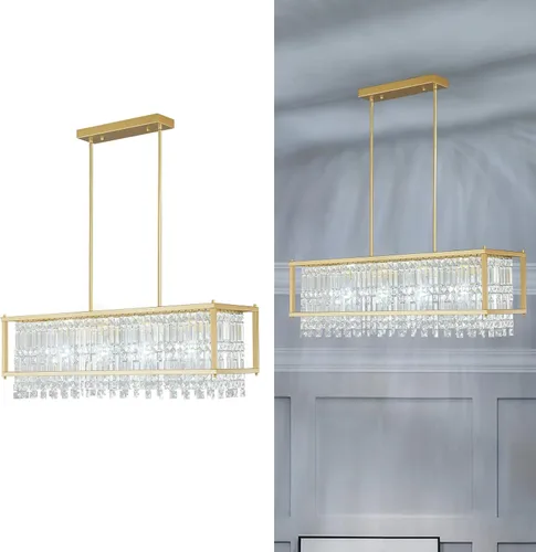 Miniatura 27 de LMQNINE Candelabro Moderno para Vestíbulo, Candelabro de Cristal Dorado Lámpara Colgante de Entrada, Candelabros Redondos de Altura Ajustable