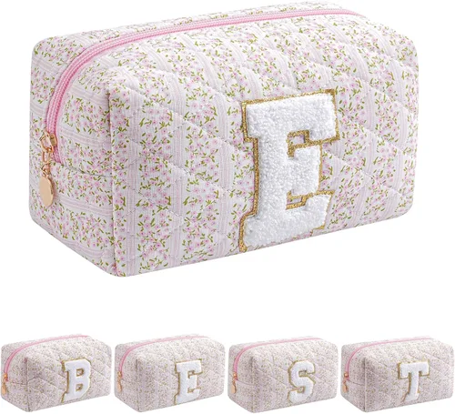 Miniatura 33 de Bolsa de maquillaje alfabética JOVAKIT, bolsa de cosméticos para mujeres, regalos de Navidad para niñas de 6 a 18 años, neceser de viaje con flores