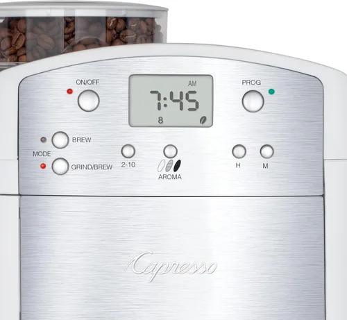 Miniatura 2 de Capresso CoffeeTEAM GS - Cafetera de 10 tazas con molinillo de rebabas cónicas, jarra de vidrio 464.02, color blanco
