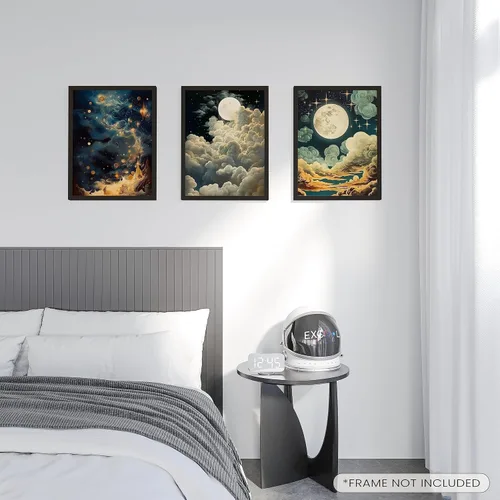 Miniatura 6 de EXCOOL CLUB Decoración de pared de estrella celestial, póster vintage celestial de 12 x 16 pulgadas, decoración estética oscura de luna y estrellas