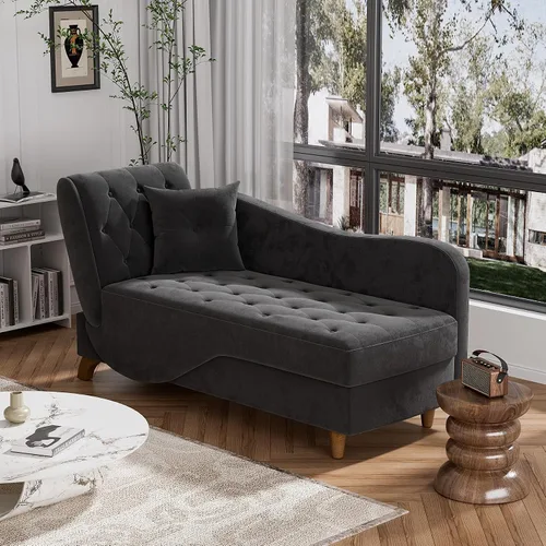 Miniatura 11 de DAMAIFROM Tumbona interior con almacenamiento, respaldo ajustable, silla de lectura reclinable, sofá cama con almohada, futón de terciopelo 3 en 1