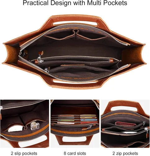 Miniatura 6 de PIJUSHI Maletín de piel auténtica para hombres y mujeres, bolso delgado para laptop para negocios