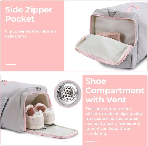 Miniatura 4 de Bolsa de gimnasio para mujer con compartimento para zapatos y artículos húmedos, bolsa de lona para viajes, deportes, yoga, fitness y entrenamiento