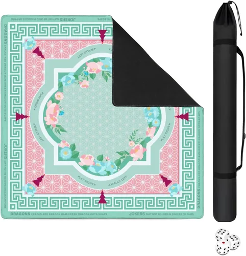 Miniatura 14 de Mahjong Mat con bolsa de transporte negra, 31.5 x 31.5 pulgadas, antideslizante, reducción de ruido, alfombrilla de juego para Mahjong, póker, Rosa