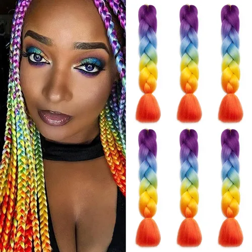 Miniatura 150 de Benehair Extensiones de cabello trenzado ombré de 24 pulgadas, 1 paquete de extensiones de cabello trenzado jumbo de alta temperatura, cabello