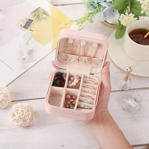 Miniatura 4 de Pequeñas cajas de joyería de viaje de piel sintética a granel para mujeres y niñas, cajas de regalo de dama de honor, organizador de joyas portátil