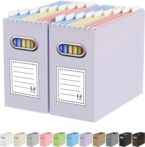 Miniatura 33 de Oterri Caja organizadora de archivos de cartón para colgar carpetas de archivos, tamaño carta, caja de archivos para escritorio de computadora