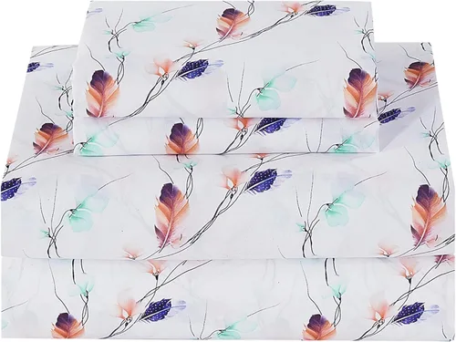 Miniatura 35 de Softan Sábanas de flores naranjas para cama de tamaño King, sábanas estampadas con estampado floral – Sábanas bajeras de microfibra suave