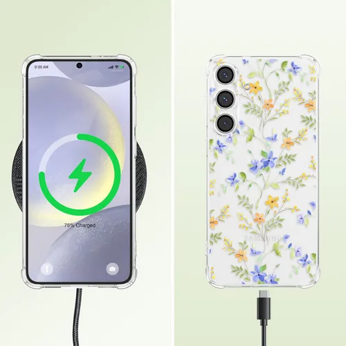Miniatura 5 de ZTOFERA Funda transparente para Samsung Galaxy S24 con bonito patrón de flores para mujeres y niñas, funda protectora a prueba de golpes, delgada