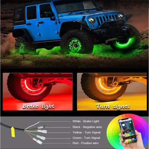 Miniatura 2 de Juego de luces LED de 15.5 pulgadas para llantas de color de flujo de sueño para automóvil, camión, todoterreno, kit de anillo de rueda LED por
