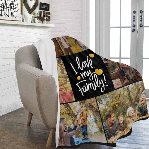 Miniatura 2 de YESCUSTOM Manta personalizable para la familia, mantas personalizadas con fotos, texto, 8 fotos, collages de fotos, regalo para el día de recuerdos
