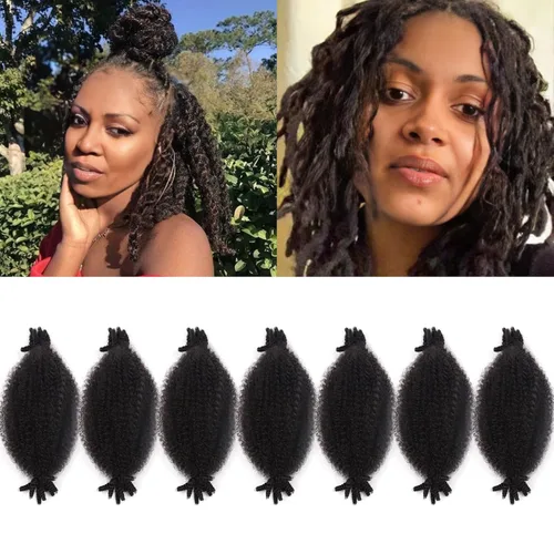 Miniatura 58 de 3 paquetes de cabello trenzado Marley Twist de 8 pulgadas, cabello afro twist elástico preseparado para rastas suaves de imitación, cabello