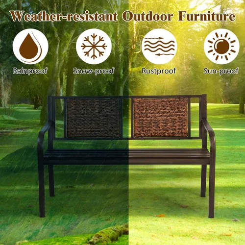 Miniatura 4 de S AFSTAR Banco de jardín al aire libre, asiento de metal para porche con asiento y respaldo decorativo, sofá biplaza para 2 personas para patio