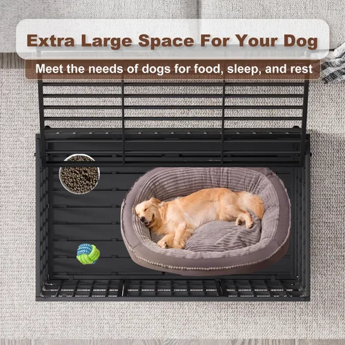 Miniatura 6 de Snuowu Jaula para perros de alta resistencia de 42 pulgadas con ruedas, jaula indestructible a prueba de escapes para perros grandes, extragrande