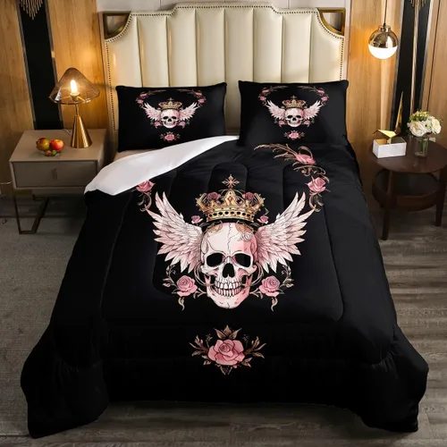 Miniatura 23 de Erosebridal Juego de ropa de cama de calavera de vaca bohemia tamaño individual para vaquero occidental, diseño de cactus y esqueletos negros, juego