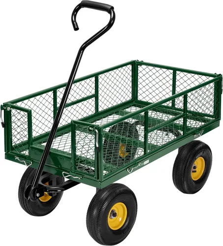 VIVOHOME Carrito de jardín de acero de malla de servicio pesado de 880 libras de capacidad, vagón utilitario plegable con lados removibles y ruedas