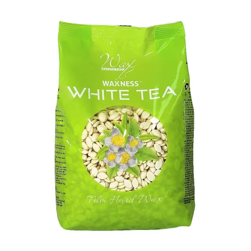 Waxness Perlas de cera dura de película de crema de té blanco, 1.1 lb (500 g) - Cera dura profesional sin fisuras con aroma a té blanco para cara y