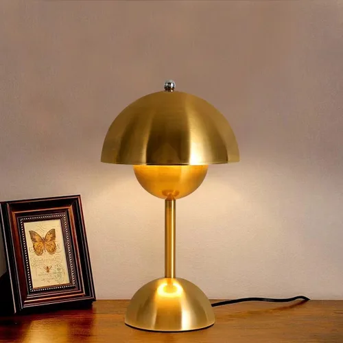 Miniatura 9 de Lámpara de mesa con control táctil, lámpara de seta dorada regulable, luz nocturna para dormitorio, sala de estar, estudio, cafetería, oficina, luz