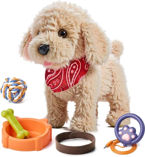 TUMAMA Juguete de perro de peluche electrónico con control remoto, juguetes interactivos divertidos, camina, ladra, sacude la cola, disfraza a un