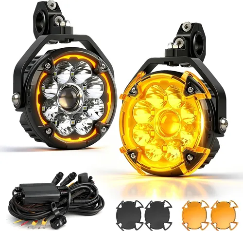 Miniatura 9 de BraveWAY Luces de conducción de motocicleta de 3 pulgadas, luces antiniebla LED de 120 W con DRL, 4 modos estroboscópicos, haz ámbar y blanco, focos