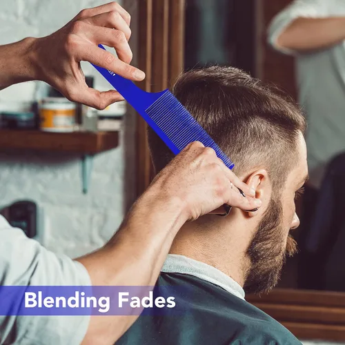 Miniatura 6 de Styling Gear 400 peines de peluquero – Peine para cortar, estilo flexible, mezcla de desvanecimientos – Peines planos para hombre, 2 piezas (azul)