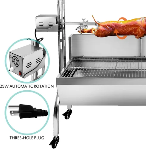 Miniatura 6 de Parrilla eléctrica con espetón de 48.6 pulgadas, soporte para asar cerdo y cordero - Capacidad de 176 libras, altura ajustable, kit de parrilla