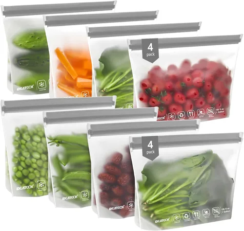 IDEATECH Contenedores de congelador de un galón, bolsas de un galón reutilizables sin bisfenol de PEVA, bolsas de sándwich, bolsitas para almuerzo,
