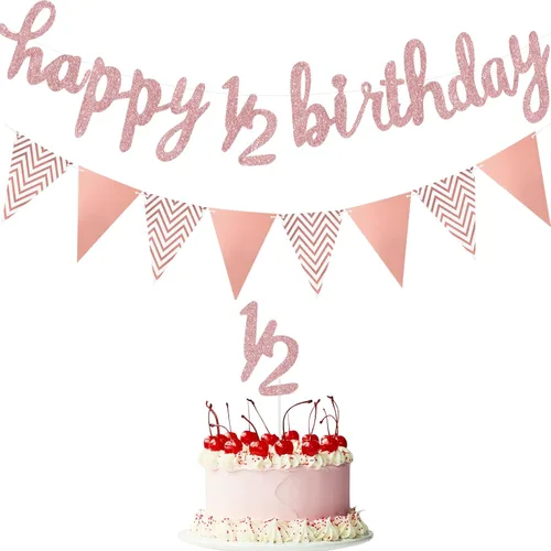 Miniatura 8 de Boao Juego de Decoraciones de Medio Cumpleaños Pre-Ensartadas de 6 Meses Pancarta de Feliz 1/2 Cumpleaños, Adorno para Pastel de Medio Año