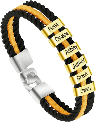 Miniatura 68 de Pulseras de cuero personalizadas para hombre con 1-6 nombres, pulsera trenzada personalizada con cuentas para papá, marido, día del padre, San