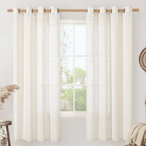 Miniatura 68 de LAMIT Cortinas de lino sintético para dormitorio, paneles filtrantes de luz, cortinas de lino con protección de privacidad con ojales para ventanas