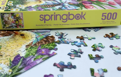 Miniatura 7 de Springbok Basket Full of Spring - Rompecabezas de 500 piezas para adultos y familia, huevos de Pascua y pollitos, piezas de corte único, fabricado