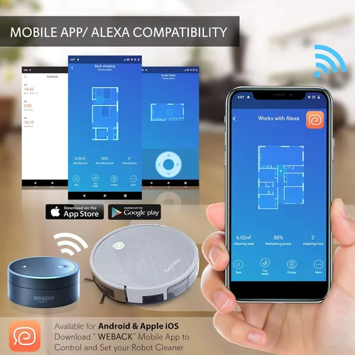 Miniatura 3 de PureClean PUCRC660 - Robot aspirador inteligente con giroscopio, control de aplicación móvil de navegación multihabitación y compatible con Alexa