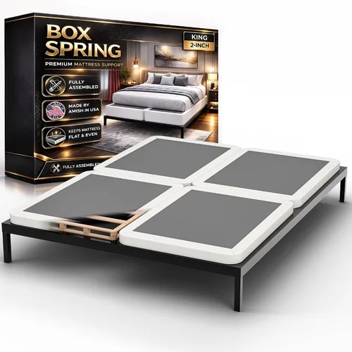 Miniatura 11 de Base de cama con somier, tamaño individual, base de colchón de madera de 2 pulgadas, fabricada en Estados Unidos, silenciosa, sin ruido, 2 piezas